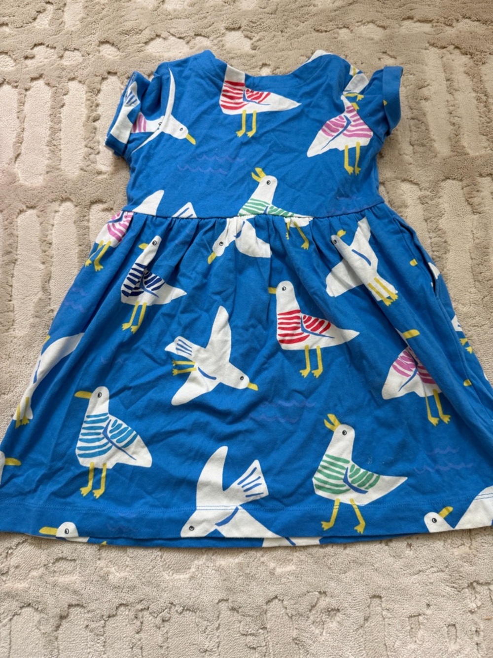 Mini Boden Blue Seagull Print Dress with Multicolor Accents